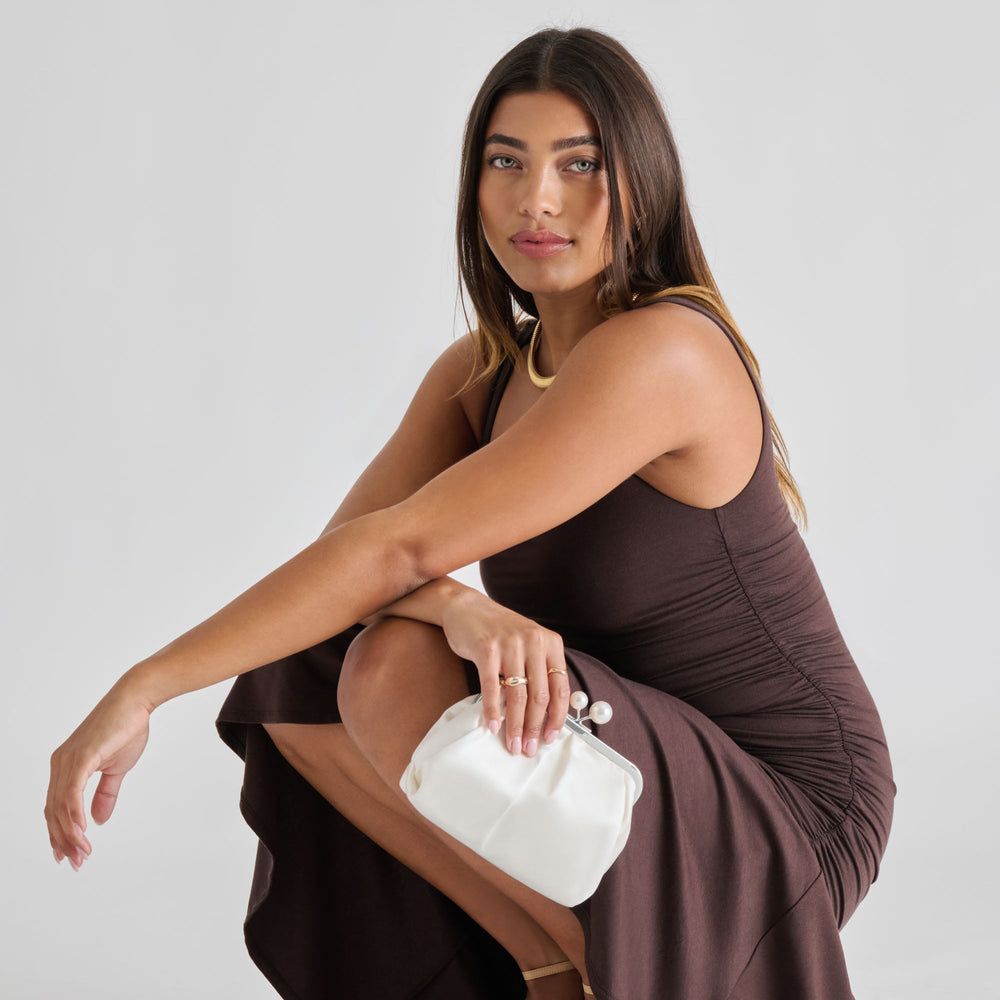 Kendall White Satin Clutch | Women Dolce Vita