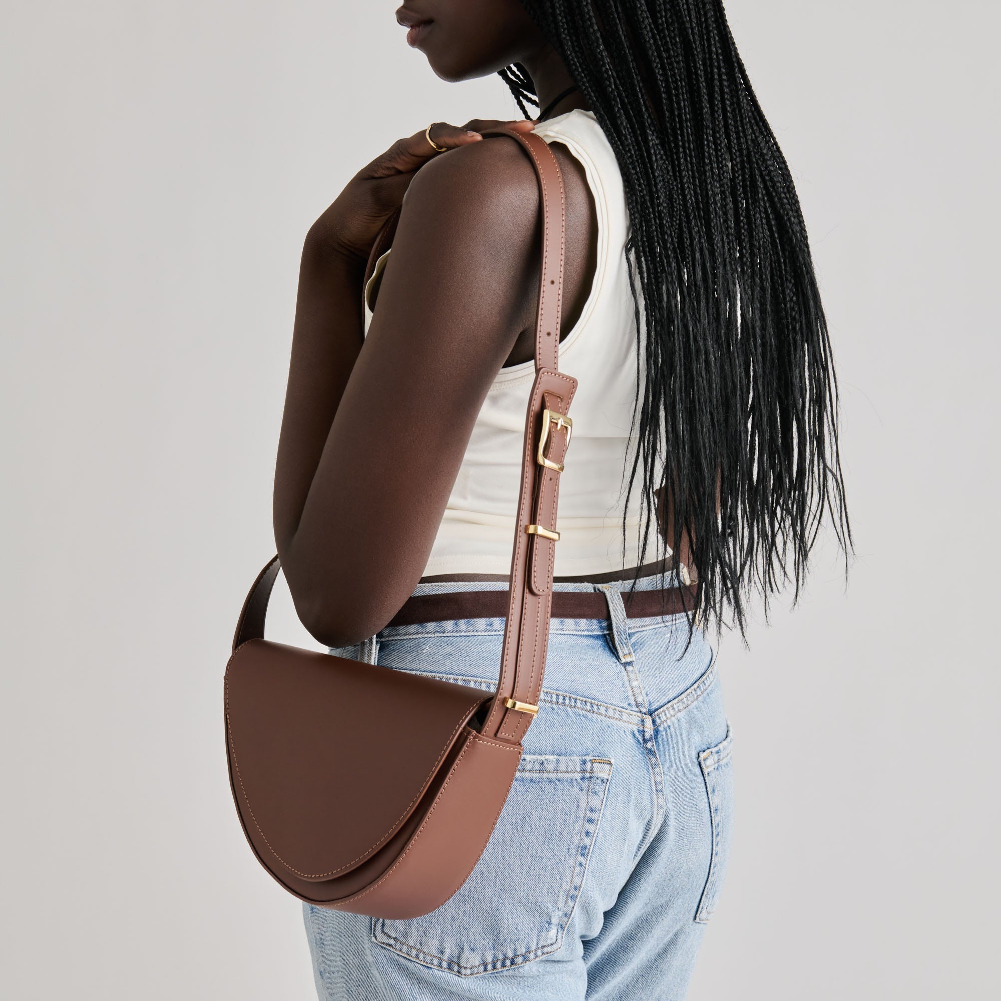 Sabine Brown Leather Shoulder Bag | Women Dolce Vita