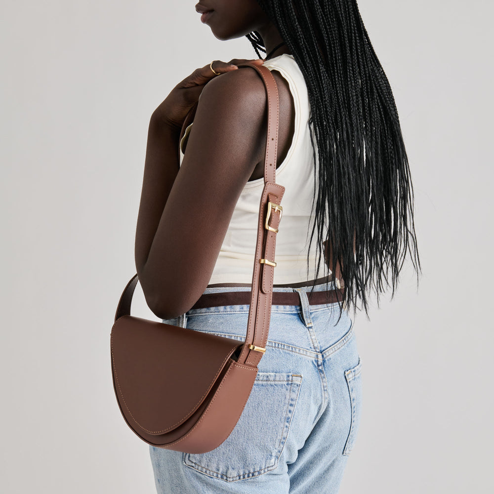 Sabine Brown Leather Shoulder Bag | Women Dolce Vita