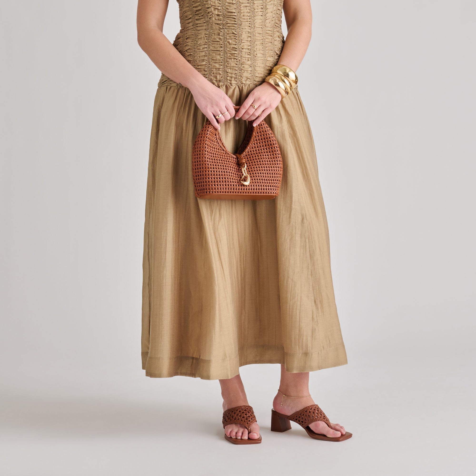 Dahlia Cognac Stella Woven Handbag | Women Dolce Vita