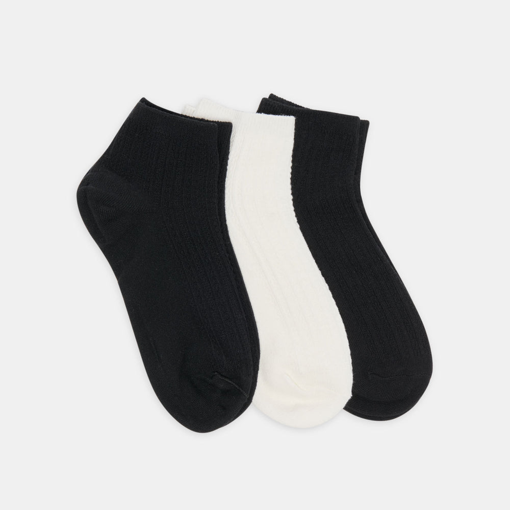 3 Pack Cable Anklet Black White Socks | Dolce Vita Women