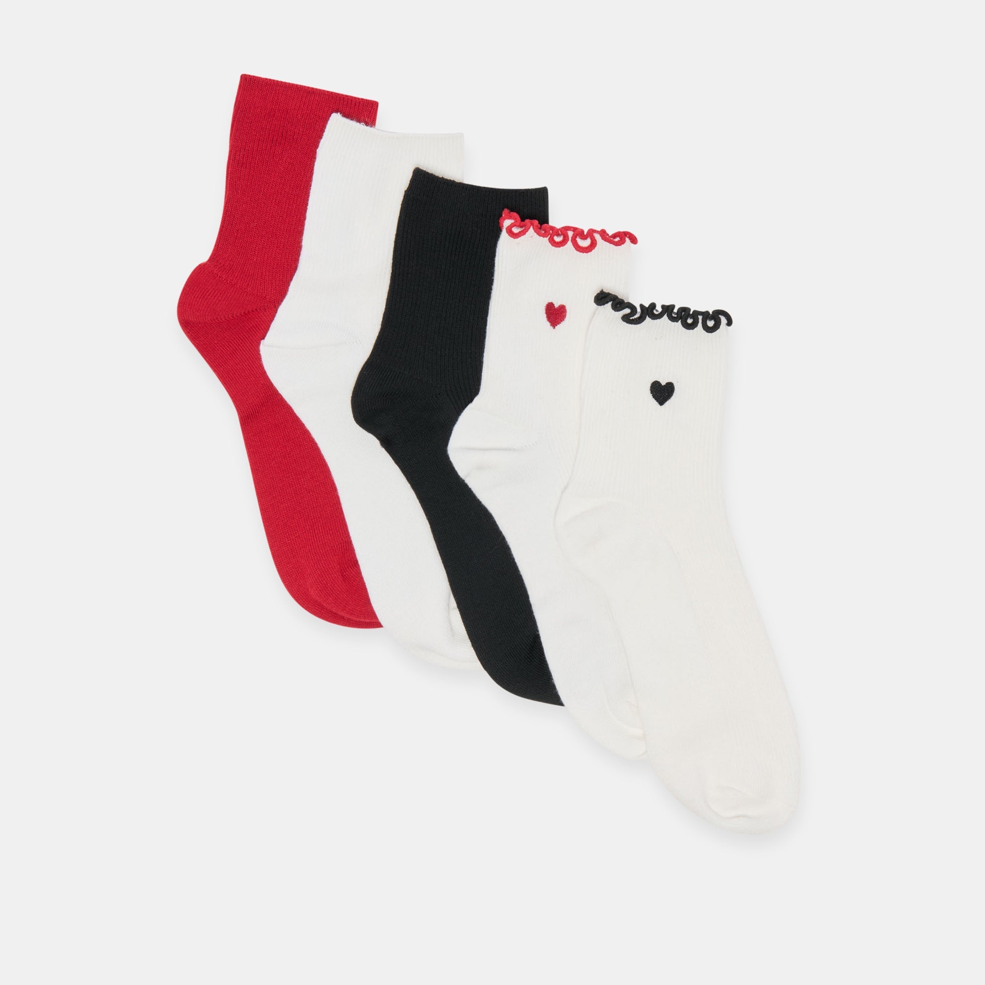 5 Pack Embroidered Rib White Black Multi Anklet Socks | Women Dolce Vita
