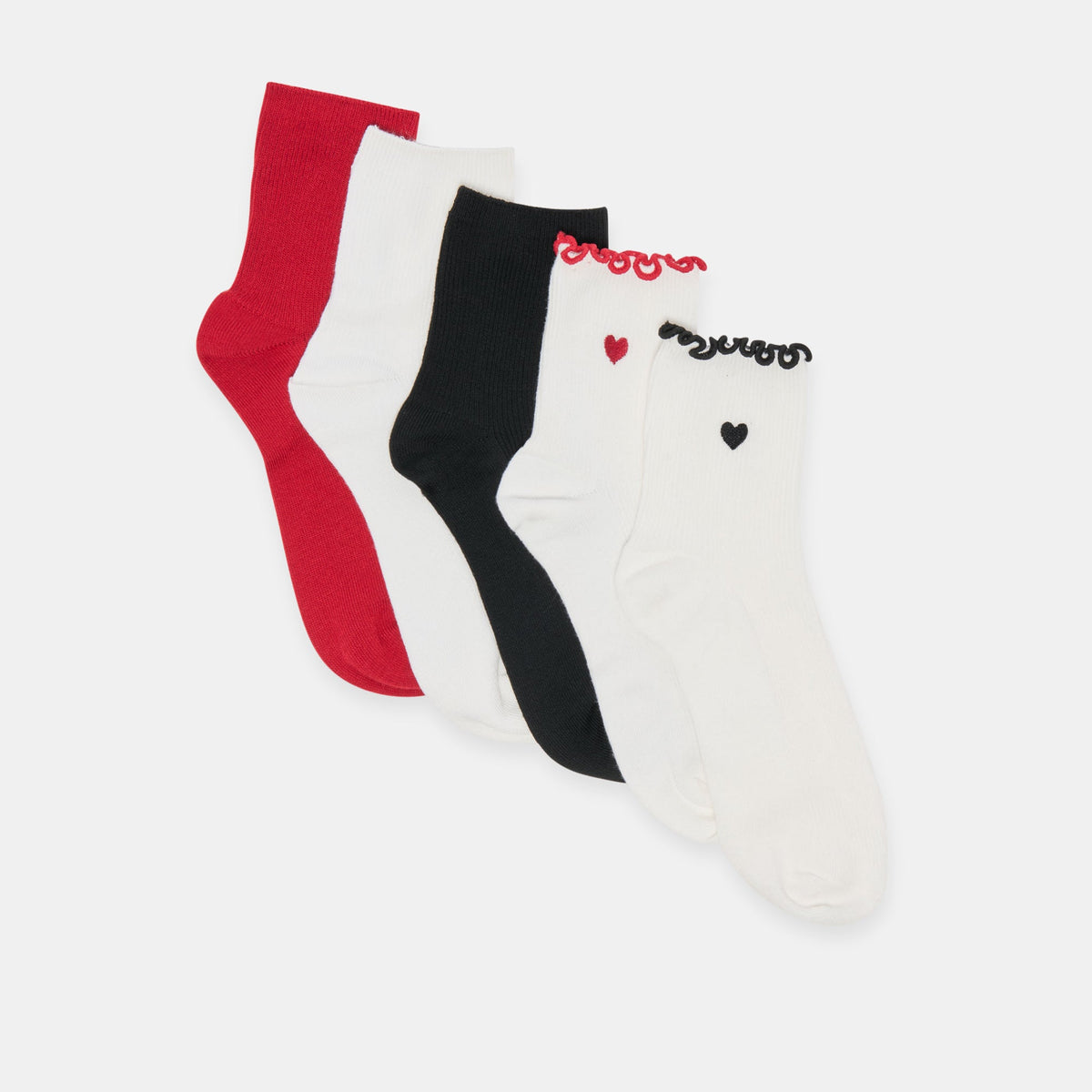 5 Pack Embroidered Rib White Black Multi Anklet Socks | Women Dolce Vita