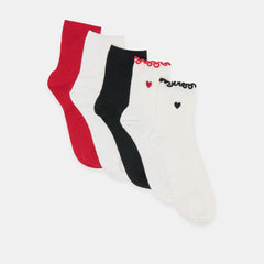 5 Pack Embroidered Rib White Black Multi Anklet Socks | Women Dolce Vita