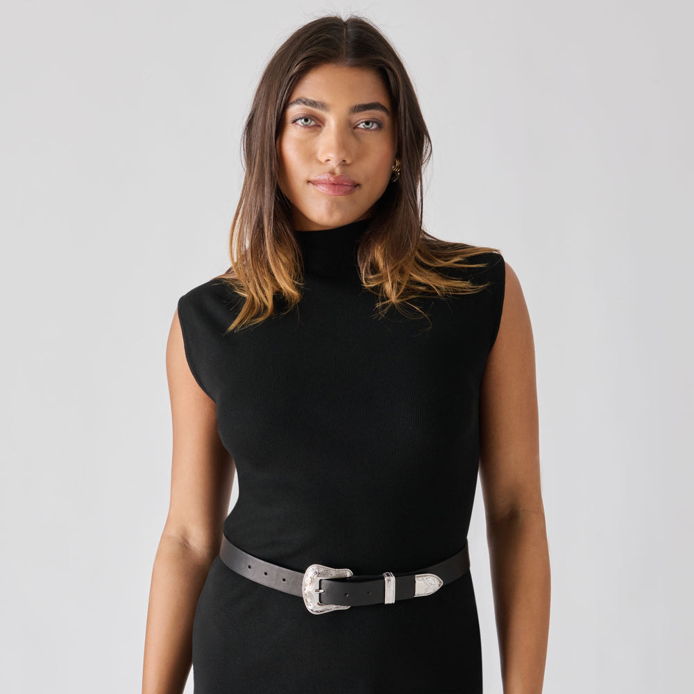 Vintage Western Black Silver Buckle Belt | Women Dolce Vita