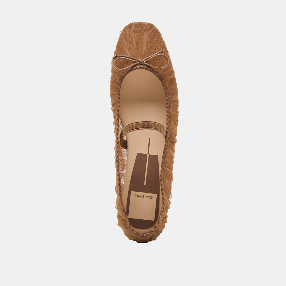 Raeven Mid Brown Tulle Ballet Flats | Women Dolce Vita