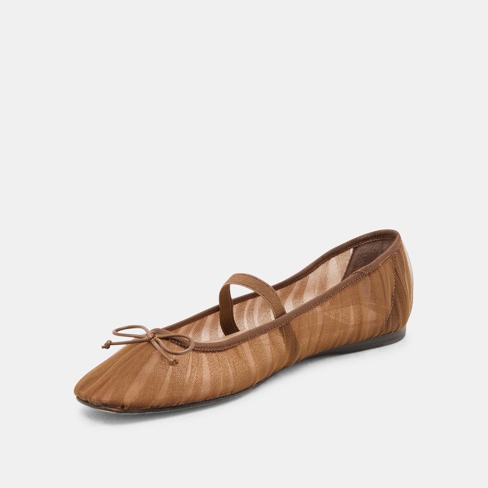 Raeven Mid Brown Tulle Ballet Flats | Women Dolce Vita