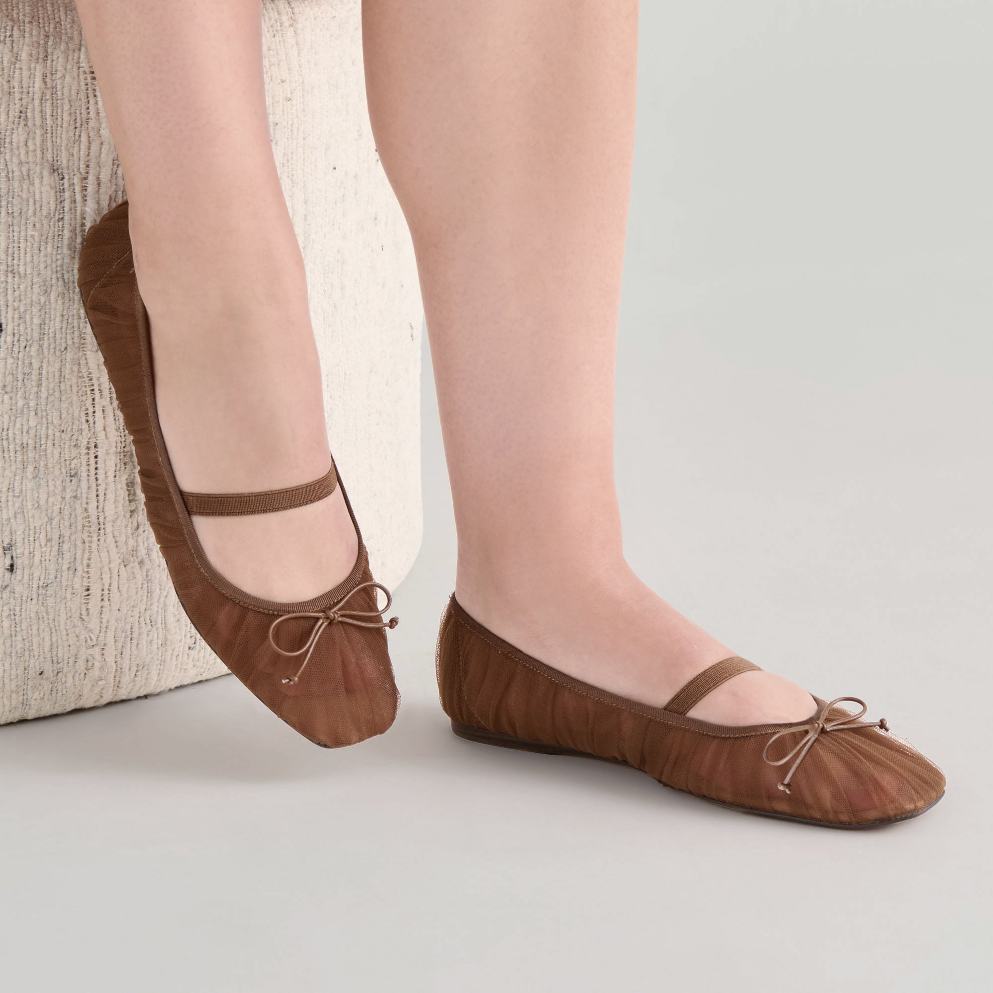 Raeven Mid Brown Tulle Ballet Flats | Women Dolce Vita