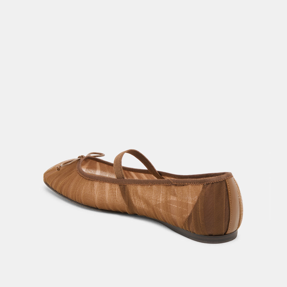 Raeven Mid Brown Tulle Ballet Flats | Women Dolce Vita