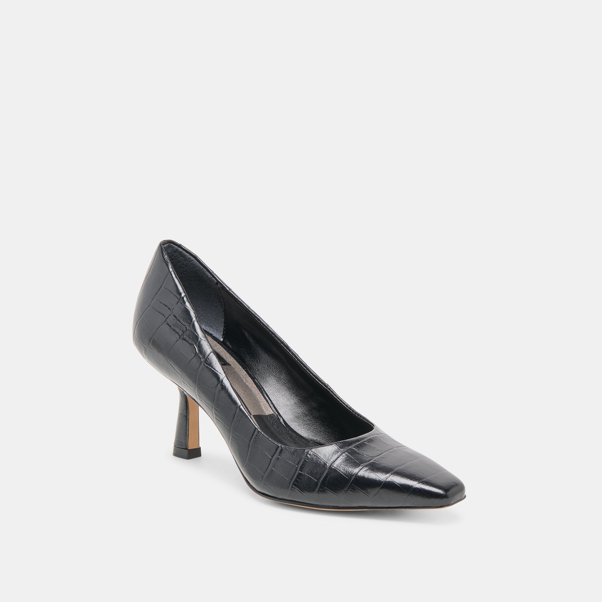 Briona Noir Croco Embossed Leather Heels | Women Dolce Vita