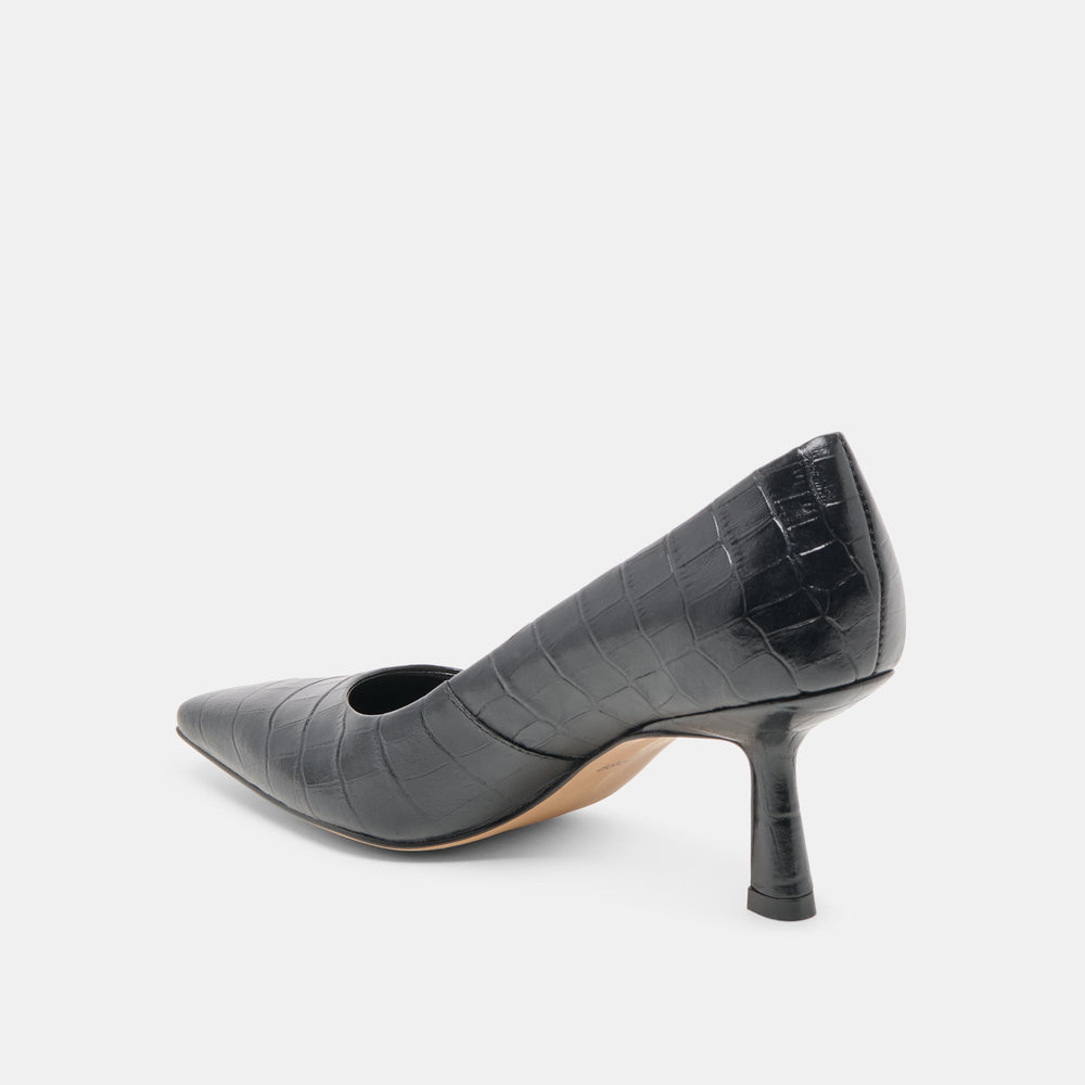 Briona Noir Croco Embossed Leather Heels | Women Dolce Vita