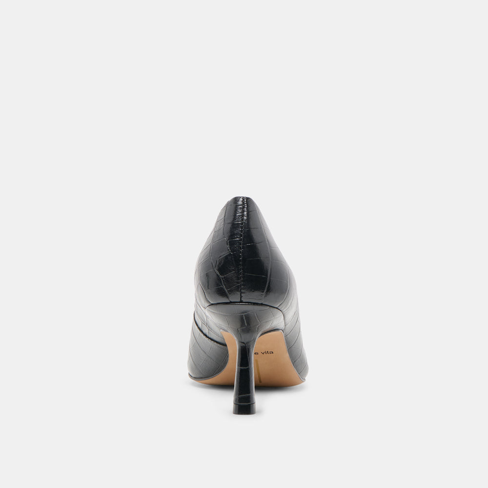 Briona Noir Croco Embossed Leather Heels | Women Dolce Vita