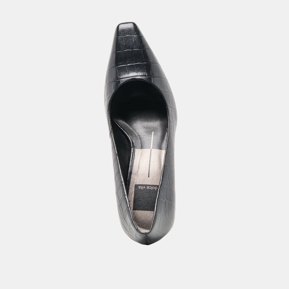 Briona Noir Croco Embossed Leather Heels | Women Dolce Vita