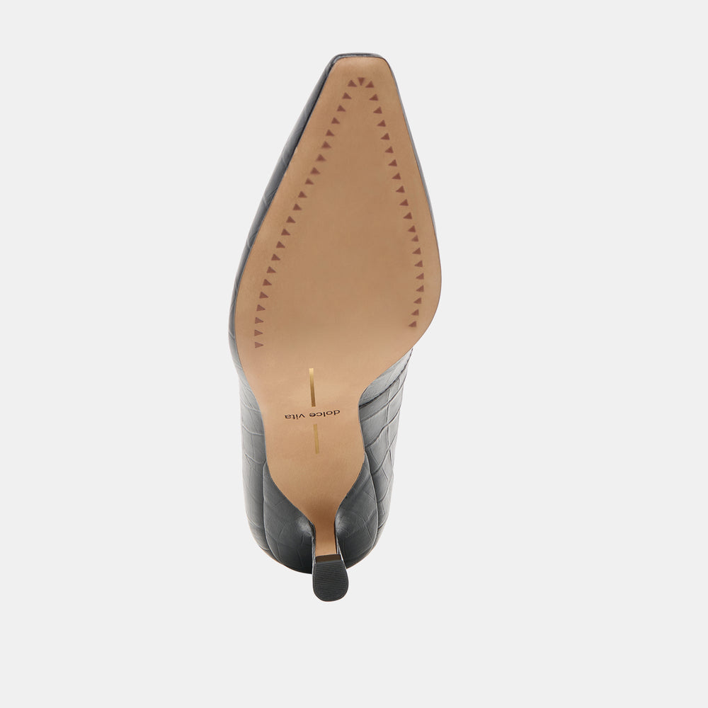 Briona Noir Croco Embossed Leather Heels | Women Dolce Vita